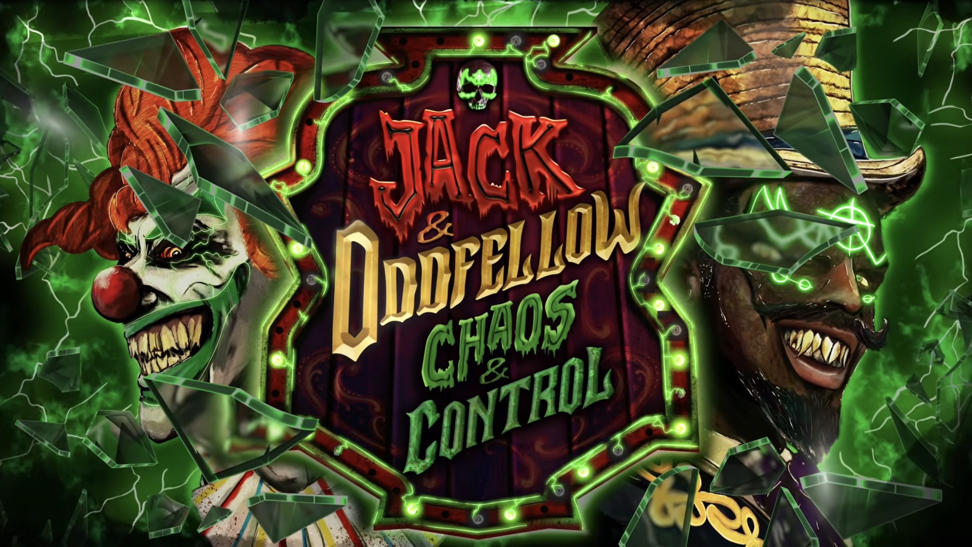 Jack &amp;amp; Oddfellow: Chaos and Control house poster for Halloween Horror Nights 2026