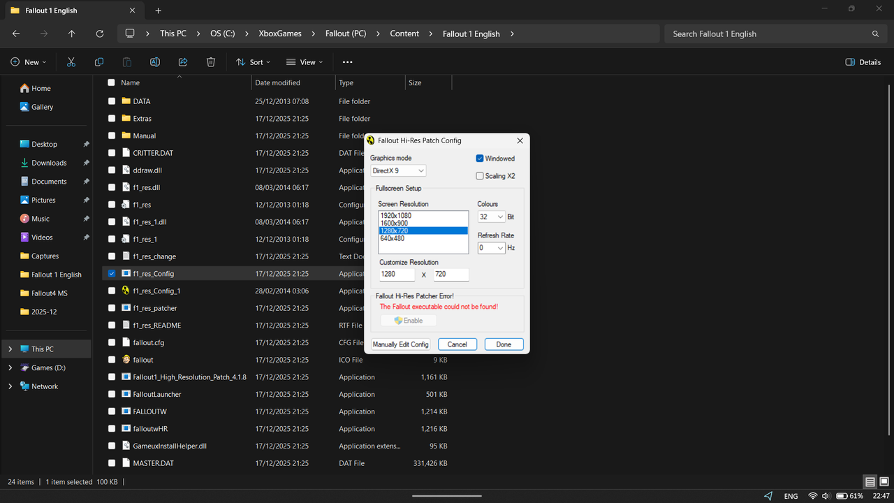 How to navigate to the correct folder to change Fallout settings