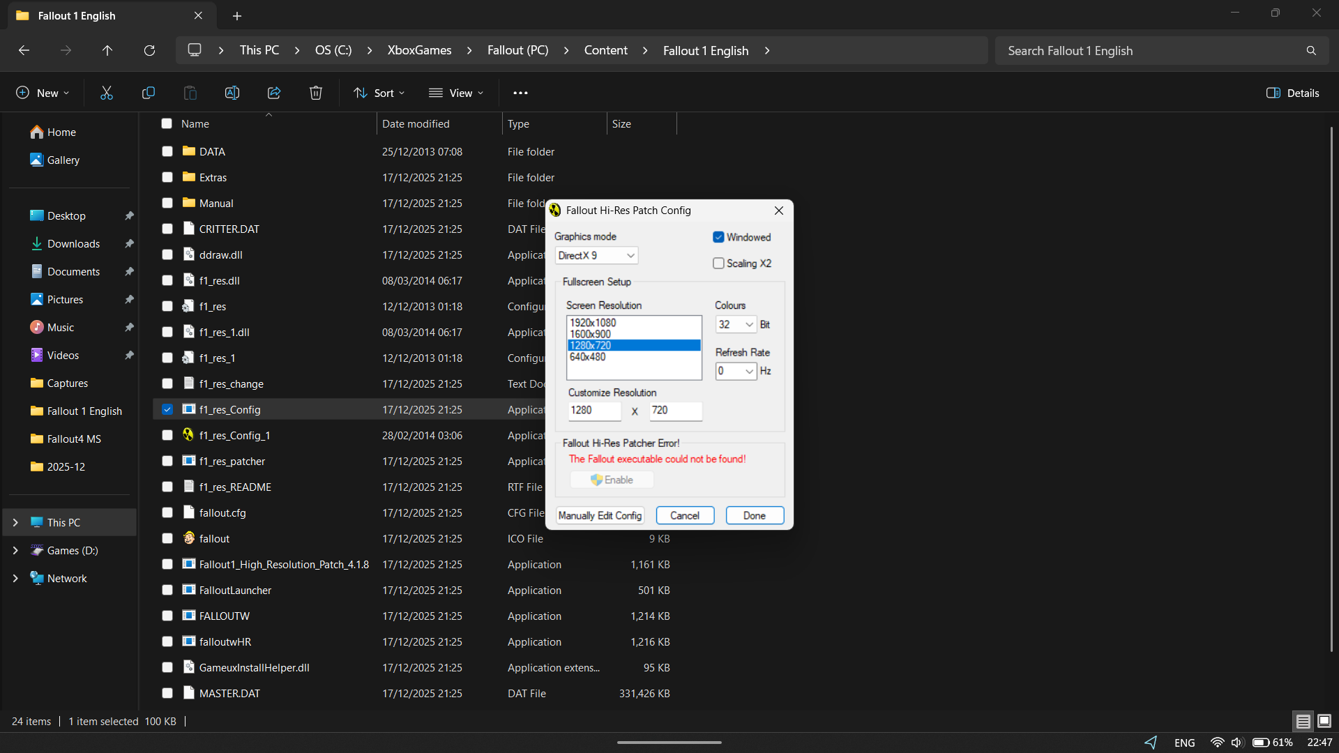 How to navigate to the correct folder to change Fallout settings