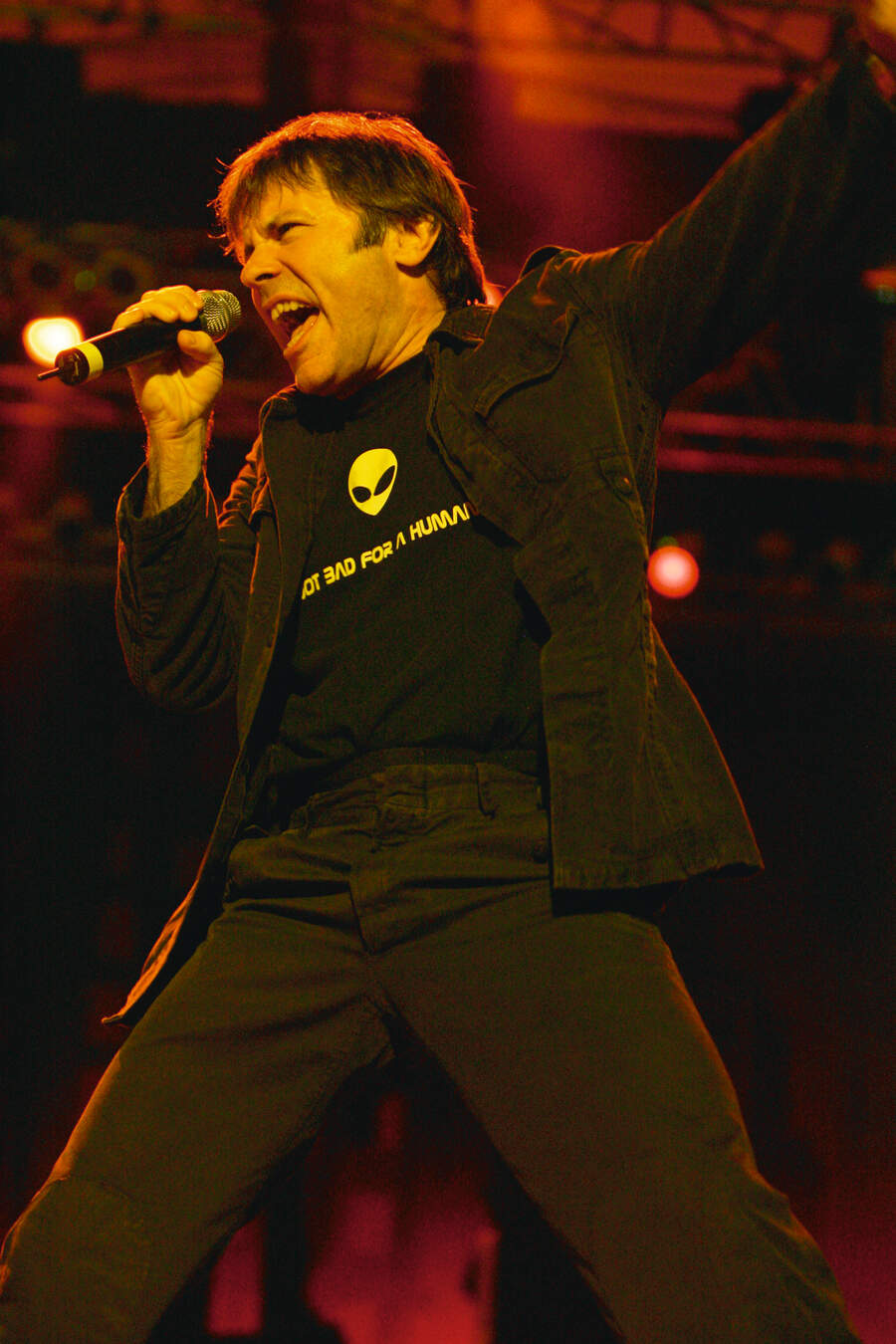 Bruce Dickinson performing live on stage at the Dubai Desert Rock Festival