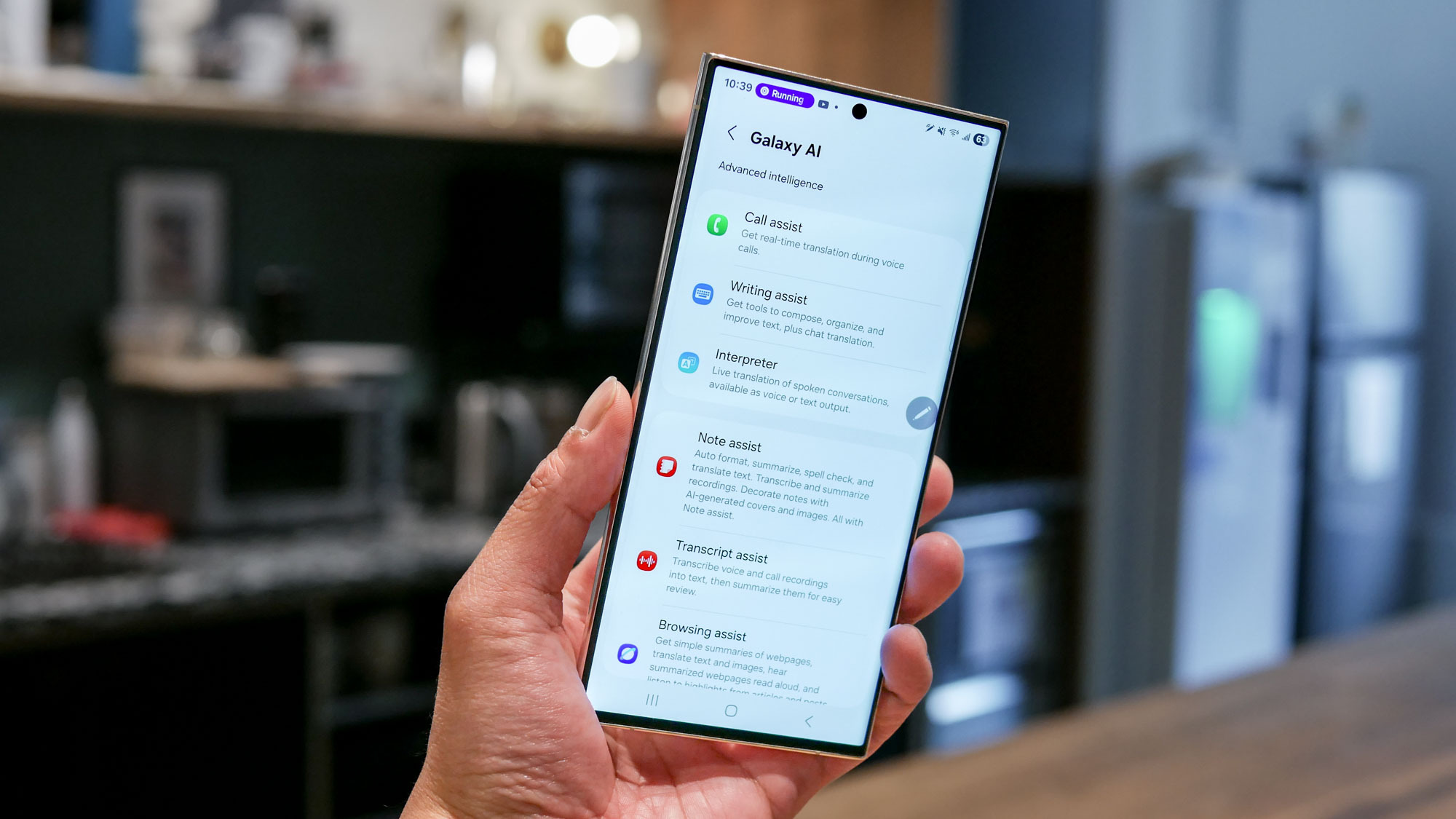 Galaxy S23 Ultra with One UI 7 and showing list of Galaxy AI features.