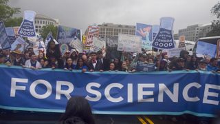Thousands, including Bill Nye the Science Guy, gather on the National Mall for the March for Science on Saturday, April 22, 2017, in Washington, D.C.