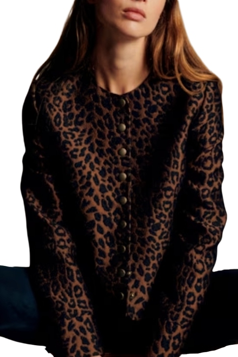 Sezane, Marlys Jacket - Jacquard Leopard Noir Bronze