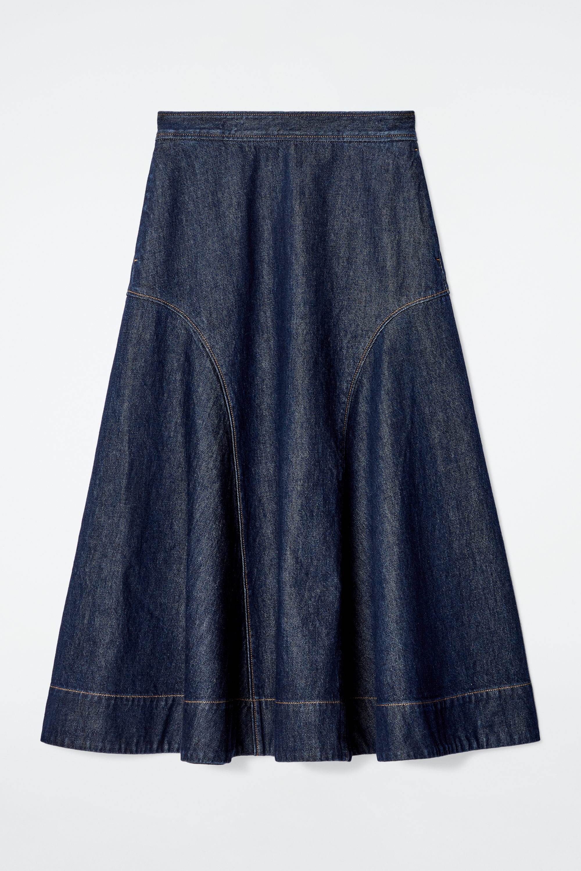 Raw Denim A-Line Midi Skirt