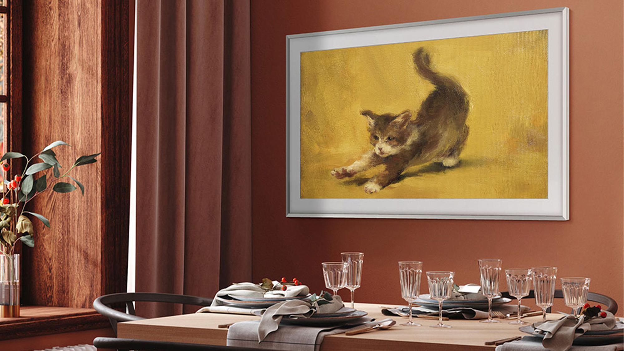 Samsung The Frame QLED 4K Smart TV (2022) hung in dining room
