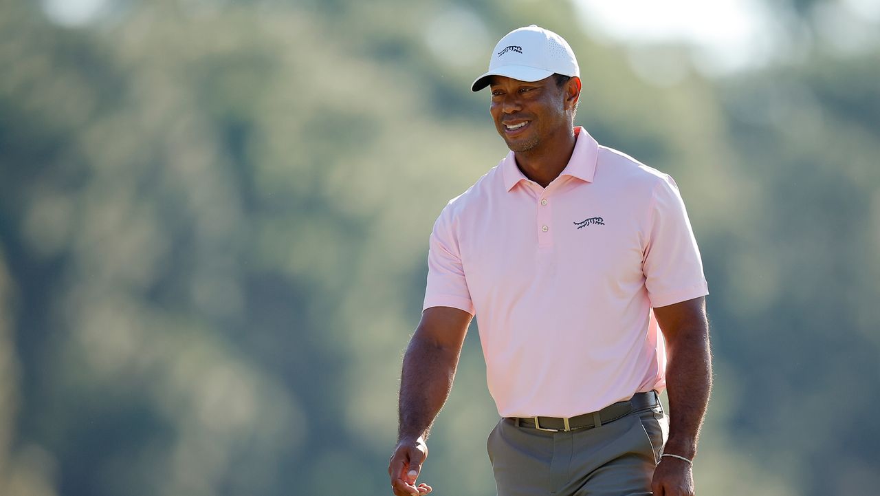 Tiger Woods of the United States walks on the third green during a practice round prior to the U.S. Open at Pinehurst Resort on June 11, 2024 in Pinehurst, North Carolina.