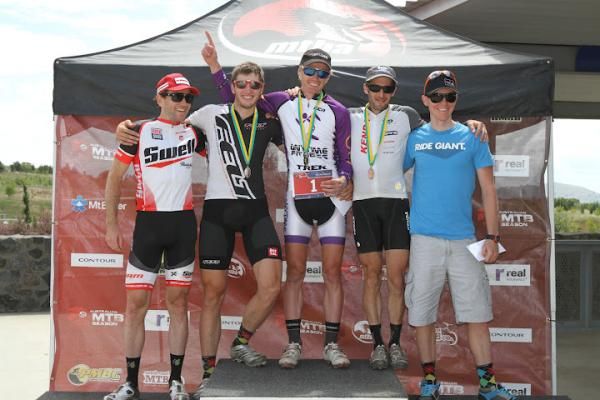 Elite men All Mountain Cup podium: Andy Blair, Paul van der Ploeg, Dan McConnell, Sid Taberlay, Josh Carlson