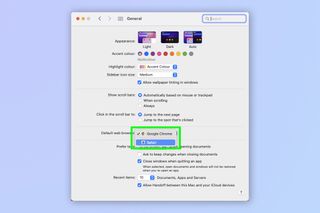 A screenshot showing how to change default browser on Mac