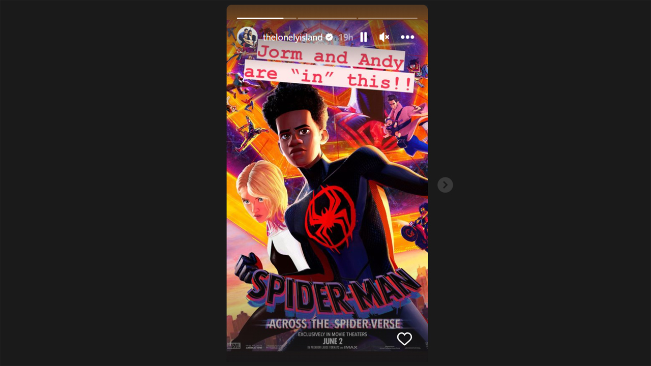 A screenshot from The Lonely Island Instagram account showing who will appear in Spider-Man: Across the Spider-Verse