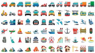 emoji of transport and buildings and nature set pack icons