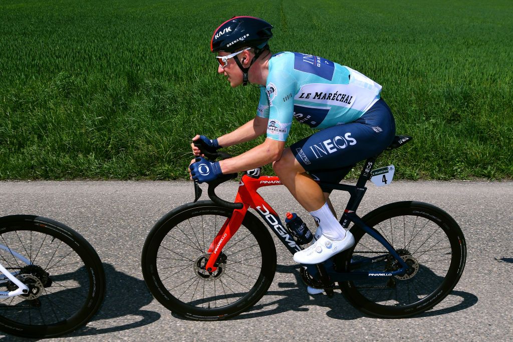 ROMONT SWITZERLAND APRIL 27 Ethan Hayter of United Kingdom and Team INEOS Grenadiers turquoise leader jersey competes during the 75th Tour De Romandie 2022 Stage 1 a 178km stage from La Grande Beroche to Romont 777m TDR2022 on April 27 2022 in Romont Switzerland Photo by Dario BelingheriGetty Images