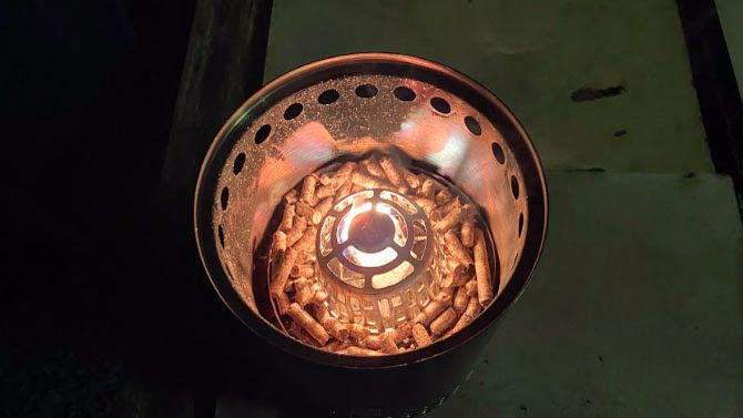 Solo Stove Mesa Tabletop Fire Pit being tested in writer's home