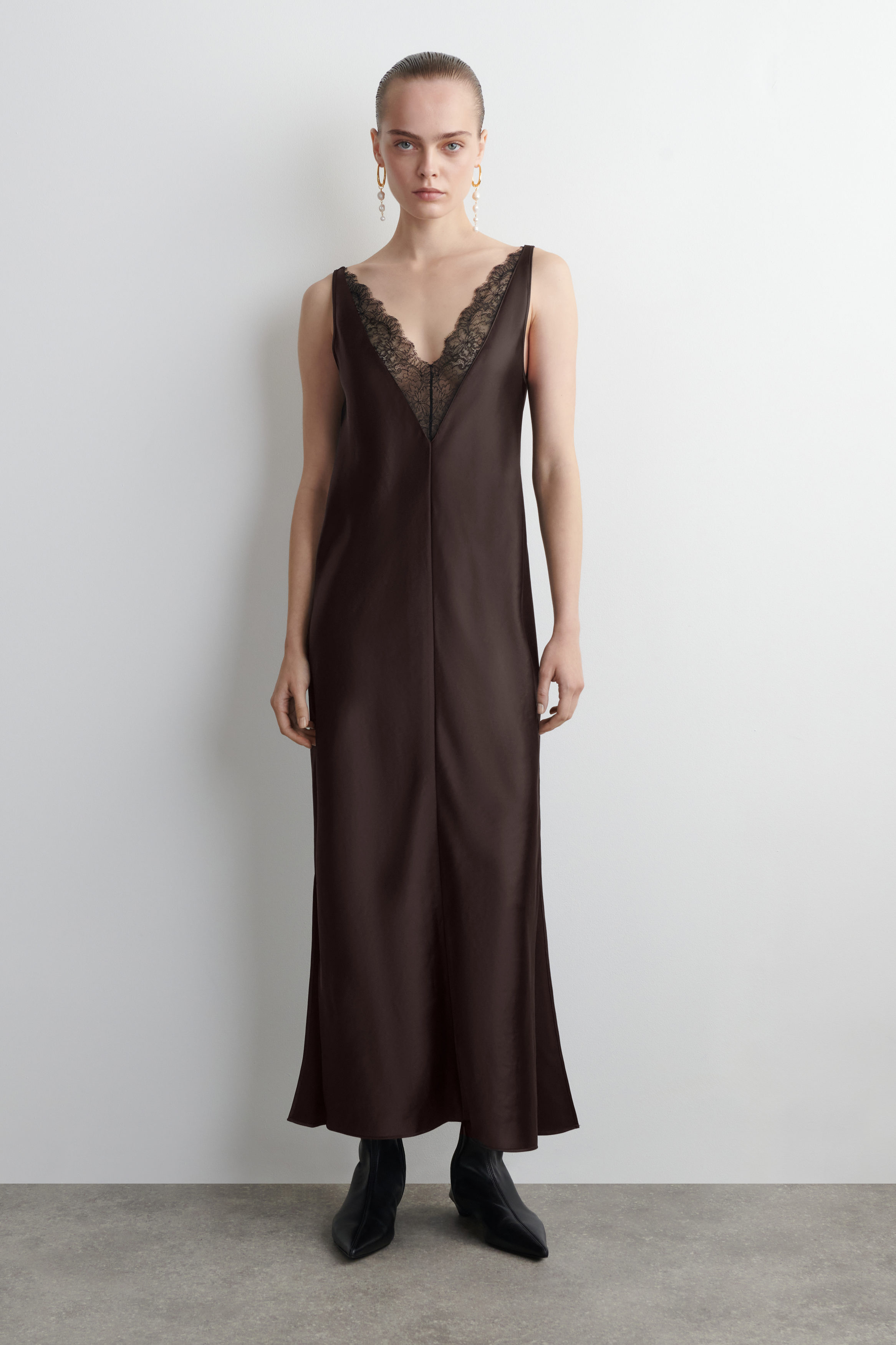 Lace-Trimmed Satin Slip Dress