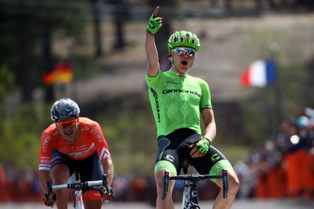 Tom Skujins (Cannondale) pumps the air