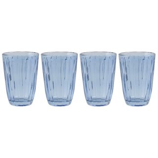 Four blue tumbler glasses
