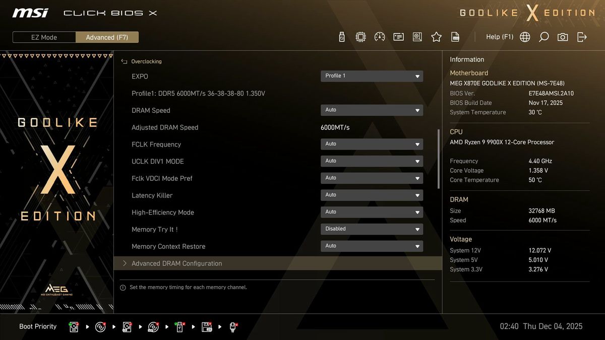 MSI X870E Godlike X - BIOS