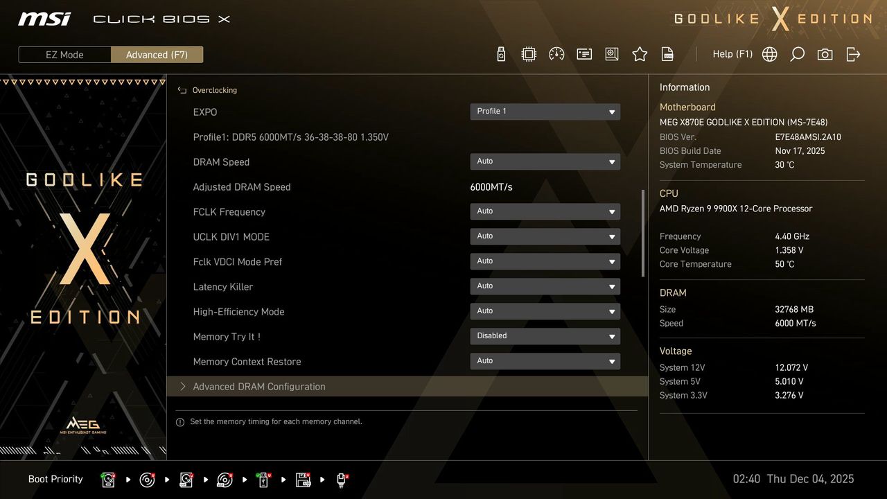 MSI X870E Godlike X - BIOS