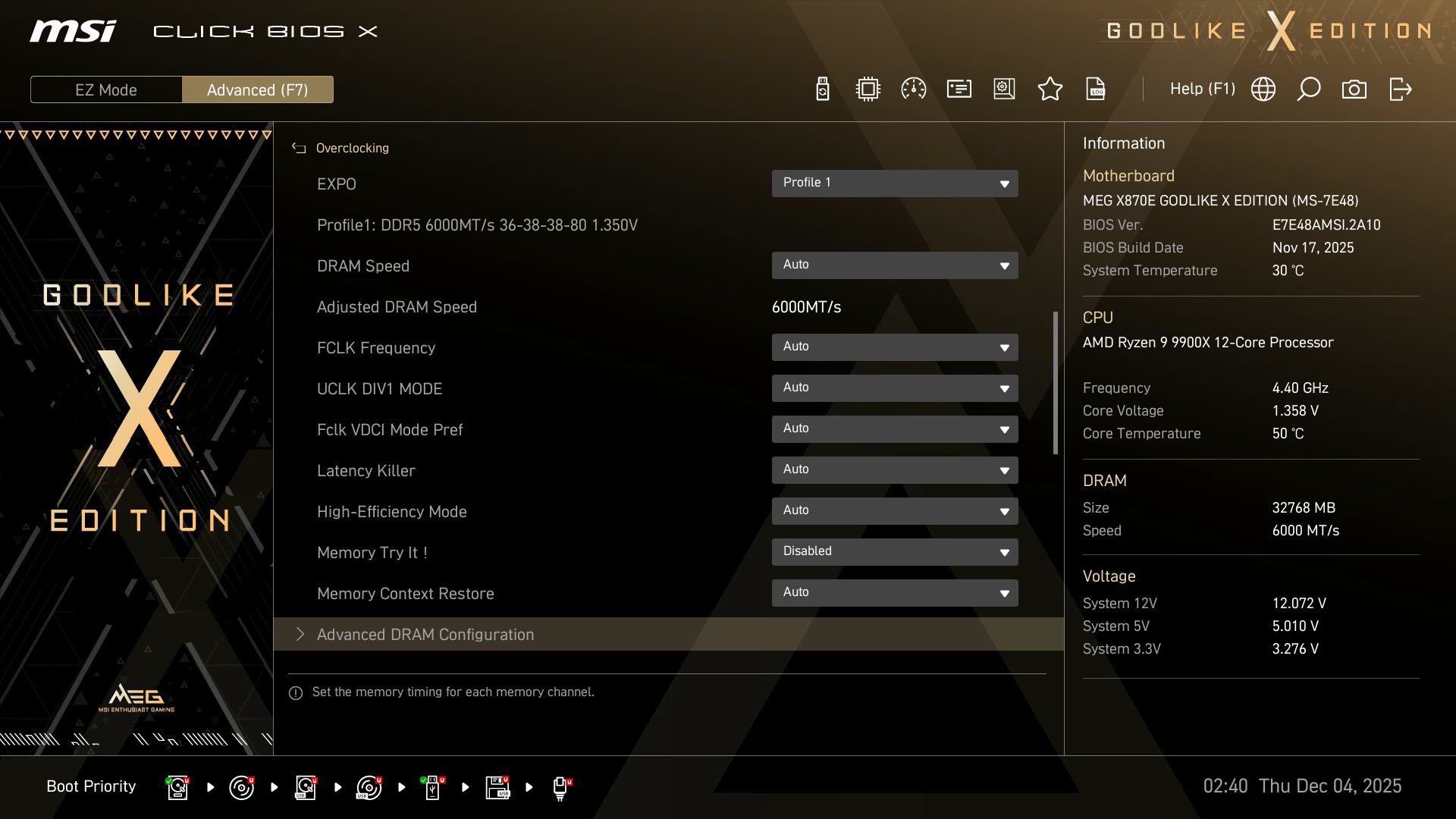 MSI X870E Godlike X - BIOS