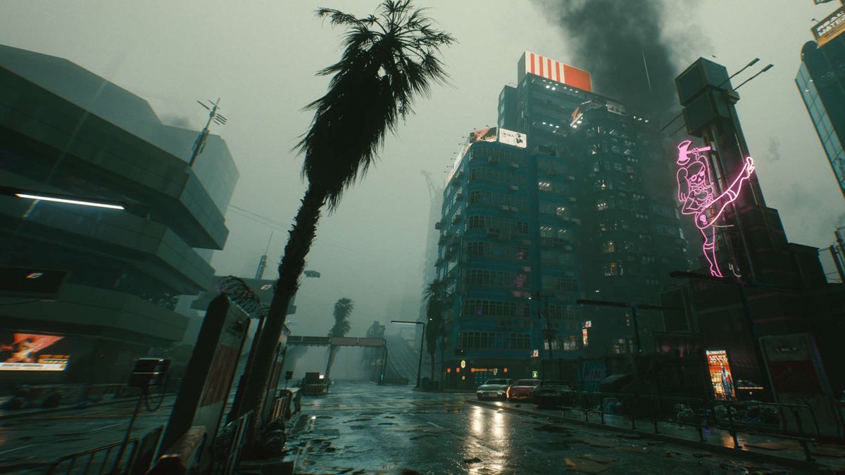 This Cyberpunk 2077 mod makes Night City's weather appropriately crap