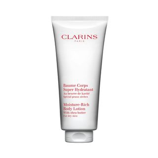 a packshot of clarins moisture rich body lotion