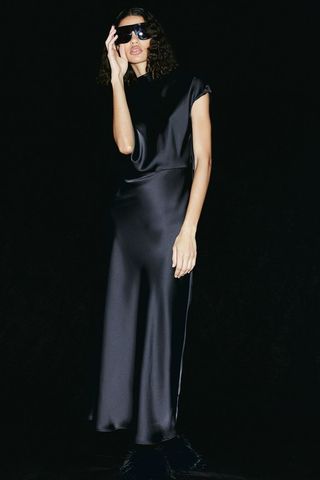 Tie-Neck Satin Dress