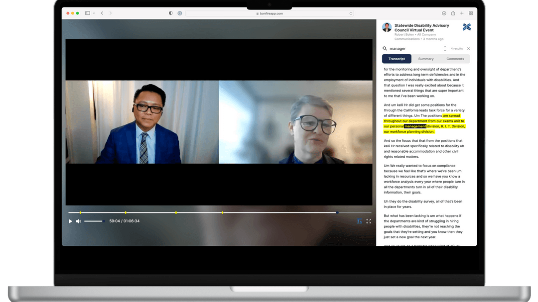 A videoconferencing screen with a man and a woman.