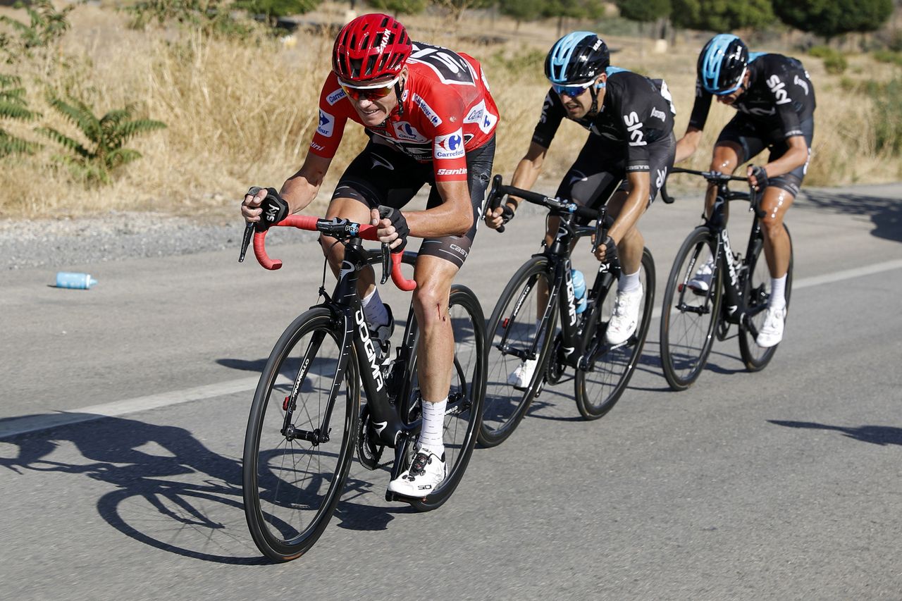 Chris Froome (Team Sky) chases after crashing