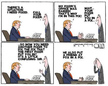 Political cartoon U.S. Trump Michael Cohen FBI raid Russia investigation Fox News Sean Hannity