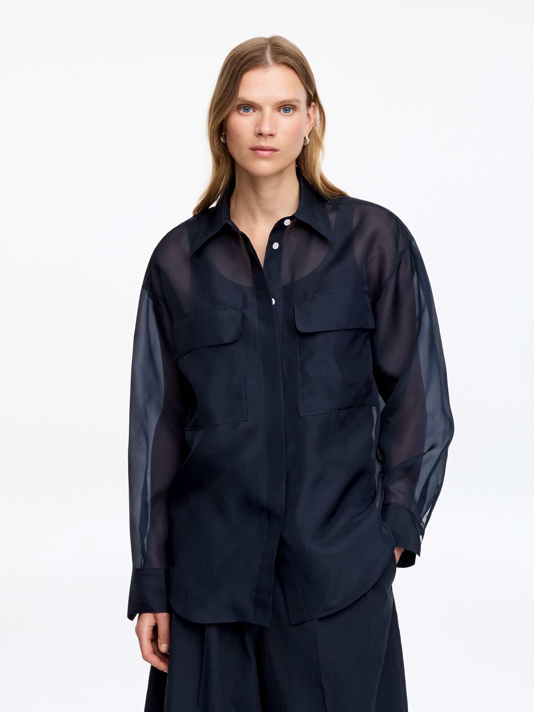 Silk Organza Shirt &amp;ndash; Dark Blue &amp;ndash; Women &amp;ndash; Arket Gb