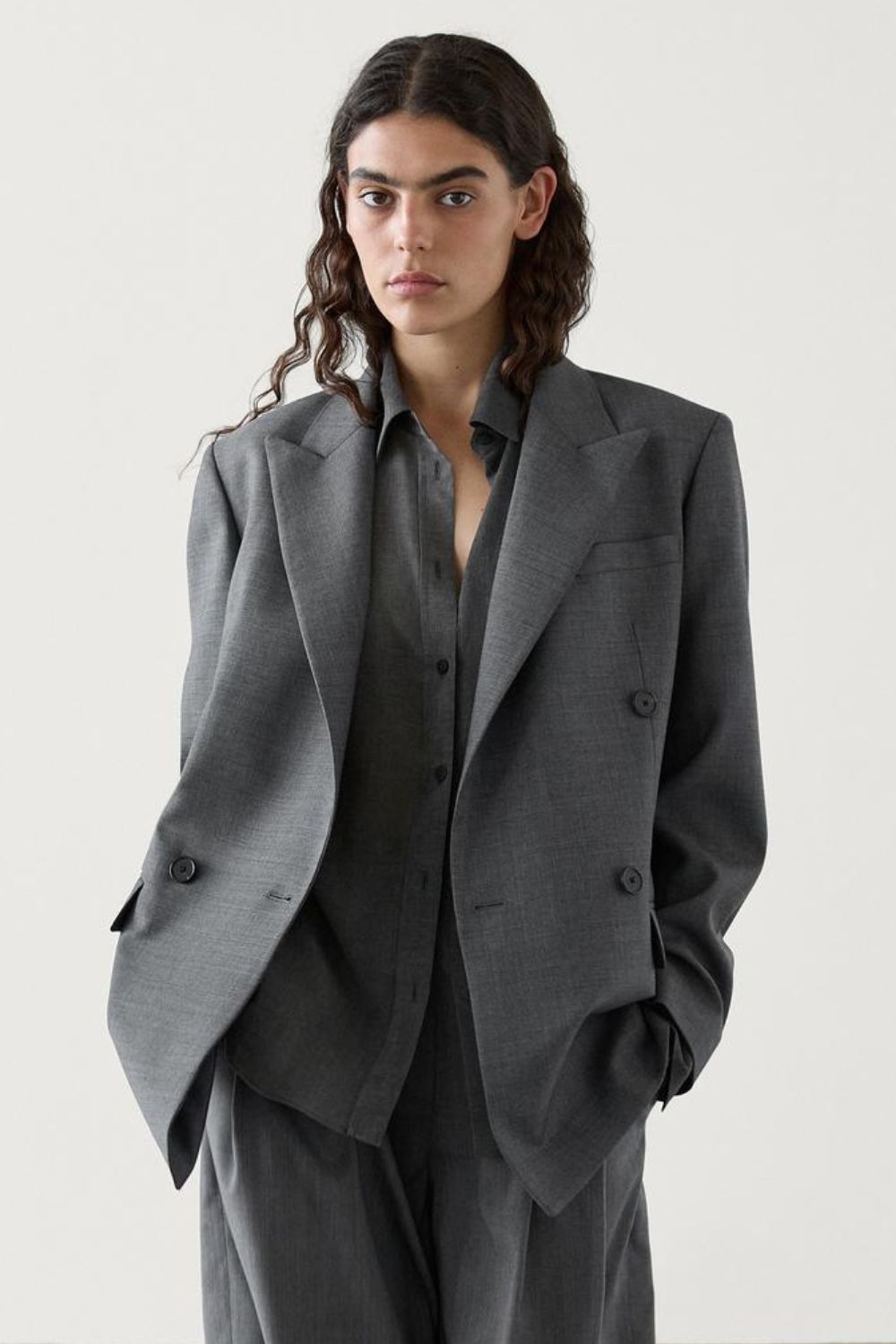 Massimo Dutti Double-breasted 100% Wool Blazer