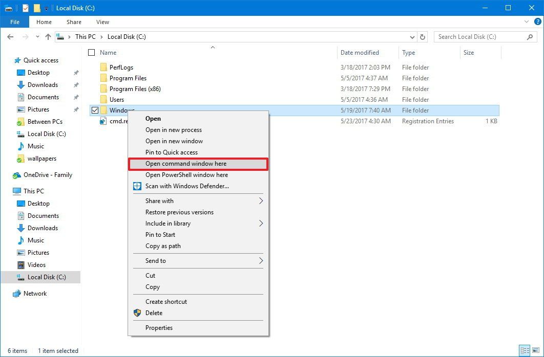How to return the 'Open command window here' option to Windows 10's