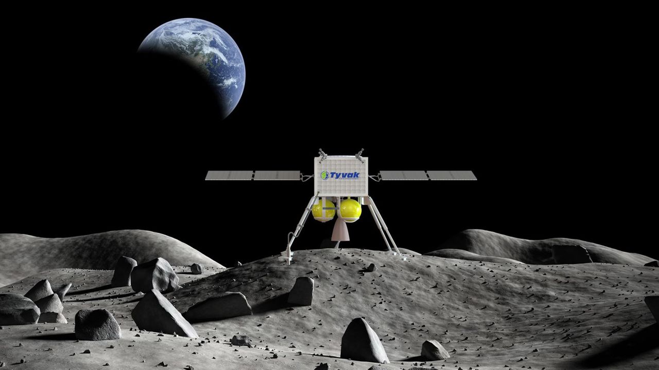 This illustration shows a concept moon lander by Tyvak Nano-Satellite Systems, Inc.