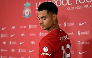 Cody Gakpo new signing for Liverpool at AXA Training Centre on December 28, 2022 in Kirkby, England.