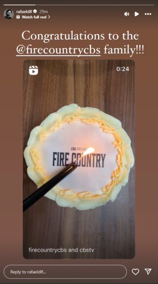 Rafael de la Fuente posts "Contratulations to the @firecountrycbs family!!!" on his Instagram stories.