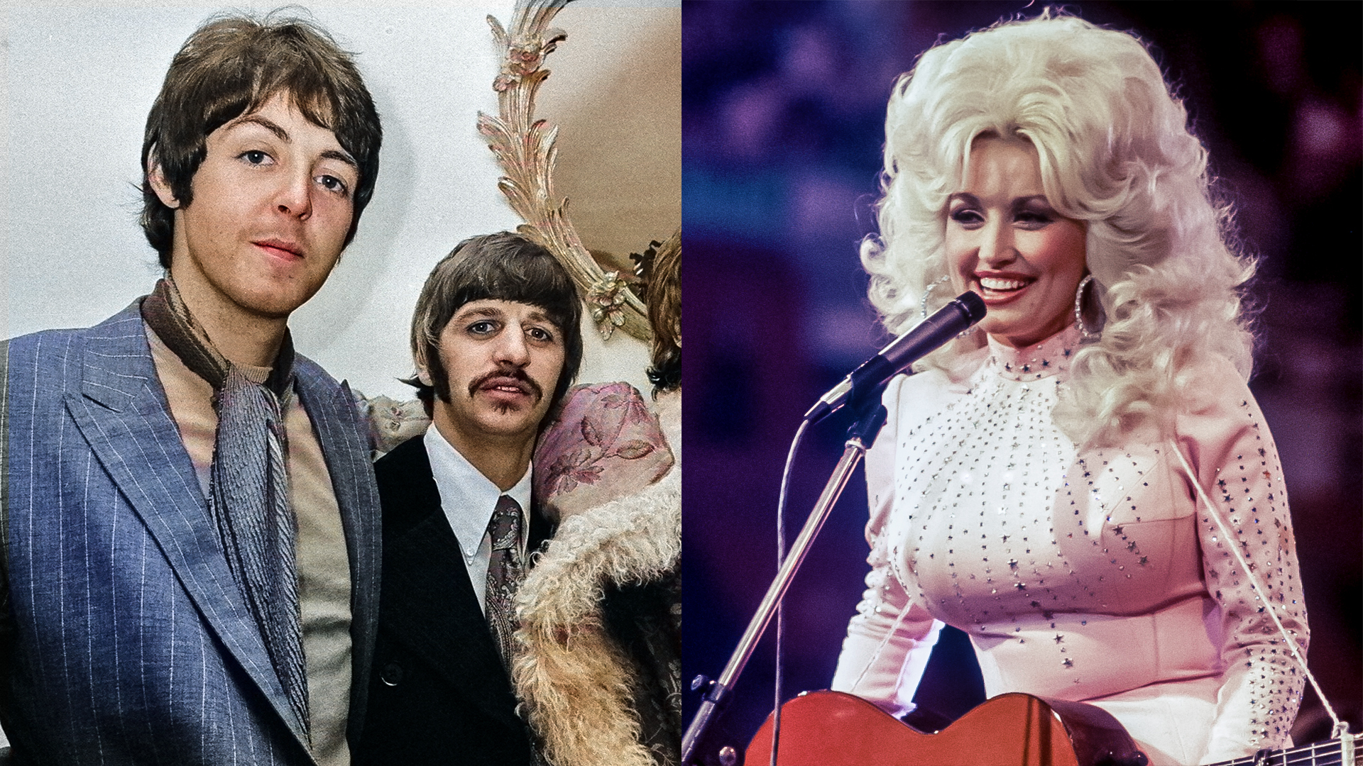 LEFT: Paul McCartney and Ringo Starr, 1967. RIGHT: Dolly Parton, 1976