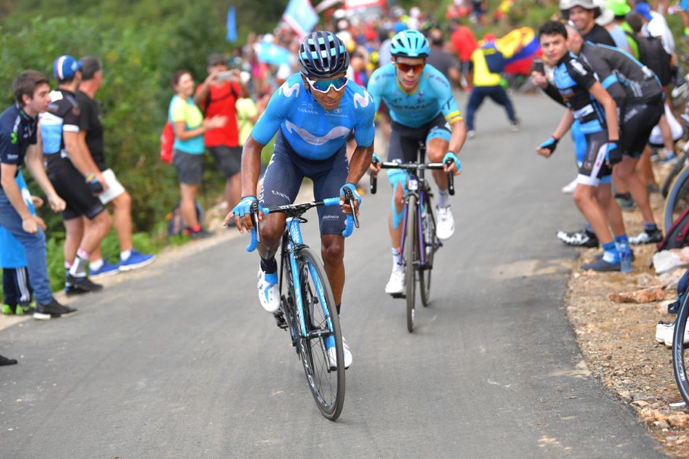 Nairo Quintana (Movistar) made several surges but was marked by Miguel Angel Lopez (Astana)