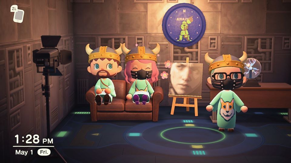 Acnh Multiplayer Characters dressed up as vikings wearing corgi shirts