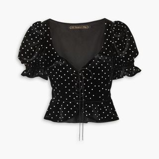 Anne of Cleves ruffled crystal-embellished velvet blouse