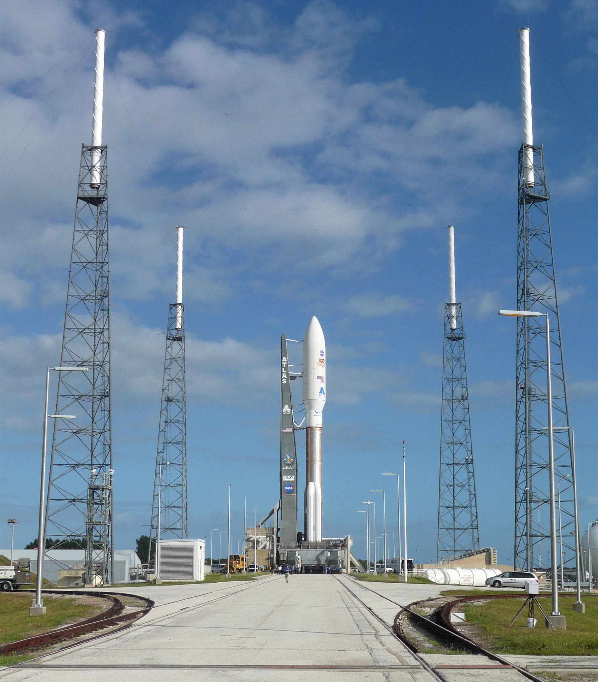 The Curiosity rover, nestled atop its Atlas 5 rocket, was rolled out to its launchpad at Florida&#039;s Cape Canaveral Air Force Station on Nov. 25, 2011, to prepare for its blastoff on Nov. 26.