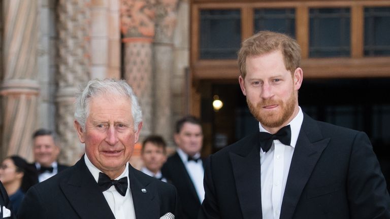 LONDON, ENGLAND - APRIL 04: Prince William, Duke of Cambridge, Sir David Attenborough, Prince Charles, Prince of Wales and Prince Harry, Duke of Sussex attend the "Our Planet" global premiere at Natural History Museum on April 04, 2019 in London, England. (Photo by Samir Hussein/Samir Hussein/WireImage)