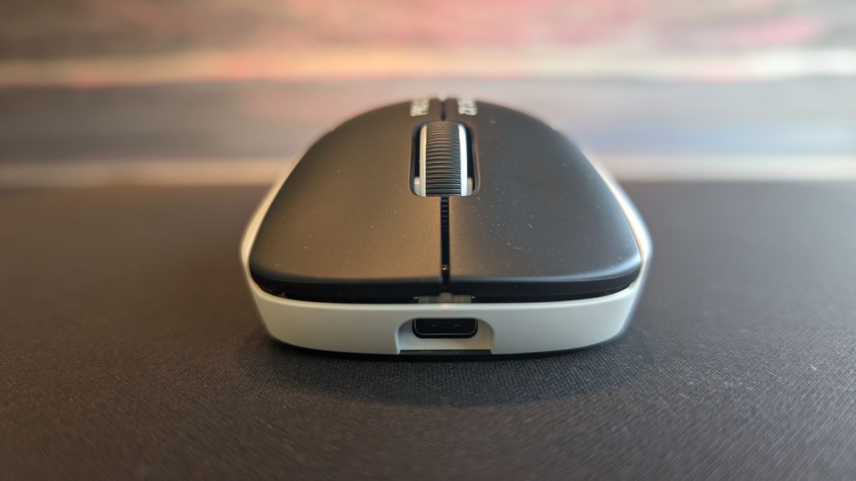 The Logitech G Pro X2 Superstrike pictured on a black mouse mat.