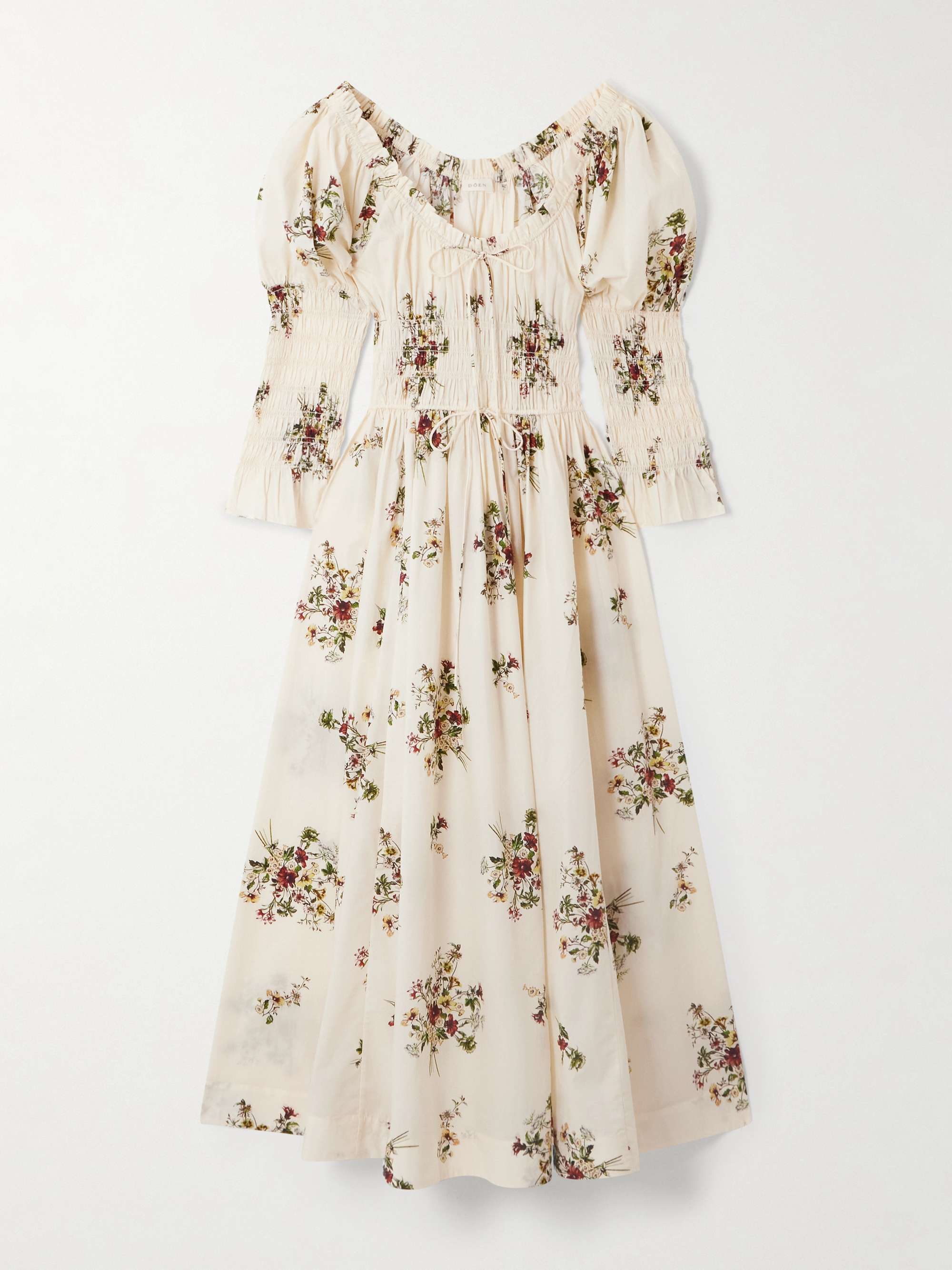 Kaira Shirred Floral-Print Organic Cotton-Poplin Midi Dress