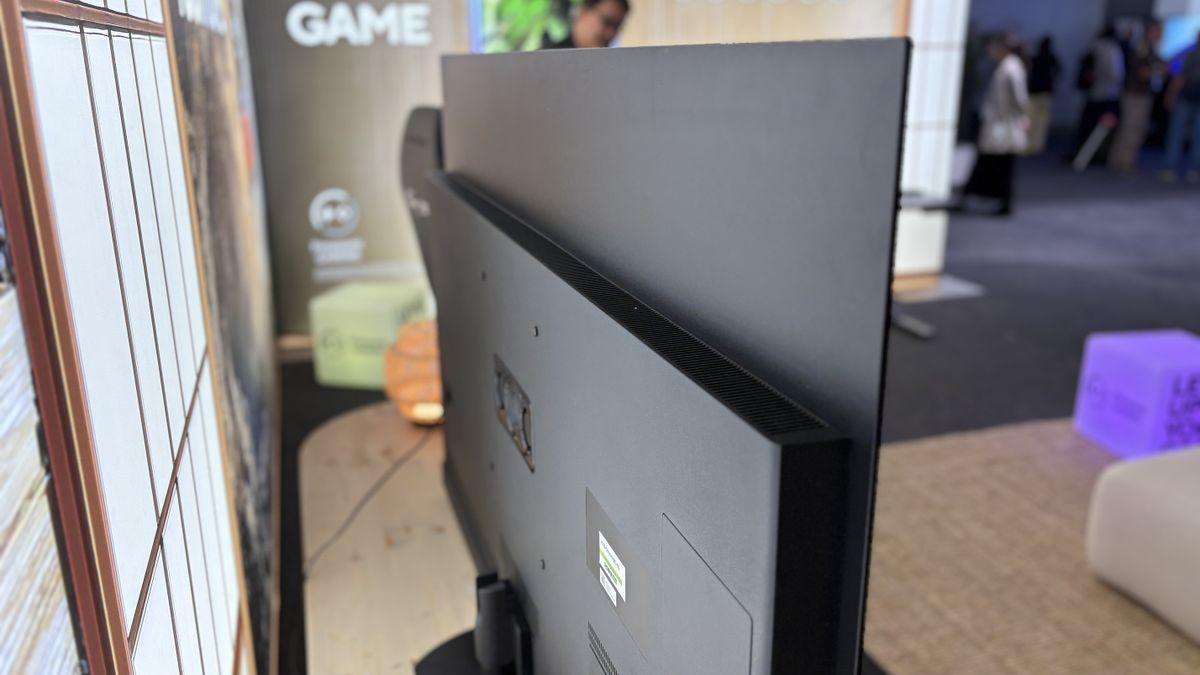 The back of the Panasonic Z90B 48-inch OLED TV seen at a 3/4 angle.