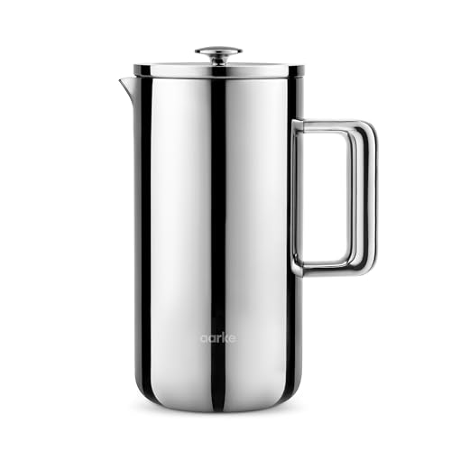 Aarke Coffee Press - Premium 100% Stainless Steel Coffee Maker, 34oz (1l) Insulated Double-Walled Vacuum Body With Cool-Touch Exterior and Precision Mesh Filter