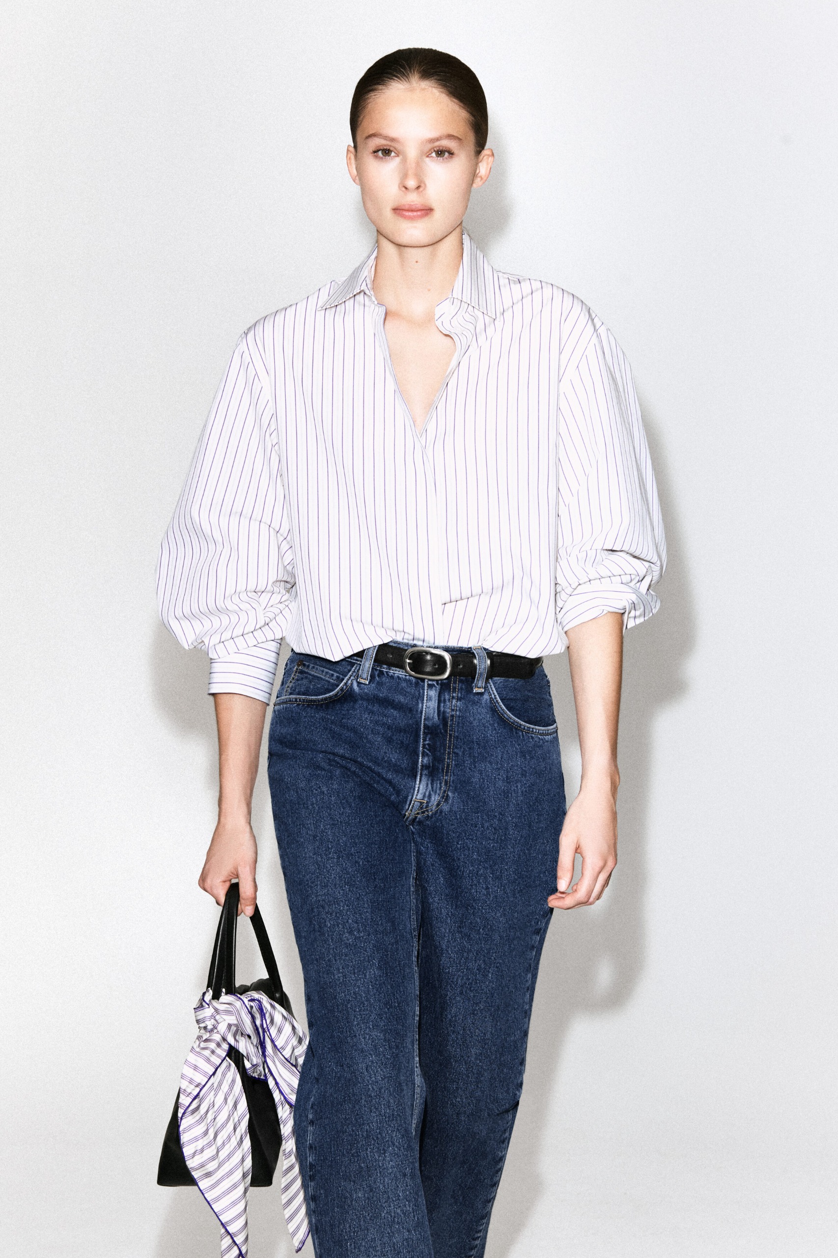 Cutaway-Collar Striped Cotton-Blend Shirt