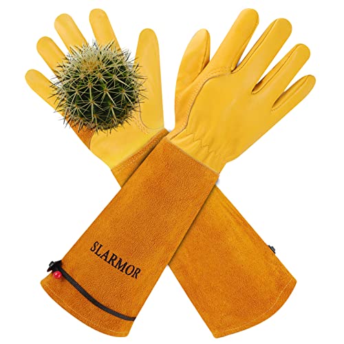 Slarmor Long Gardening-Gloves Women/men-Thorn Proof Rose Pruning Heavy Duty Gauntlet, Best Garden Gifts for Gardener-L