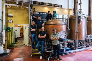 Inspiration4 mission commander Jared Isaacman (at left) with the Samuel Adams' brewers creating Space Craft.