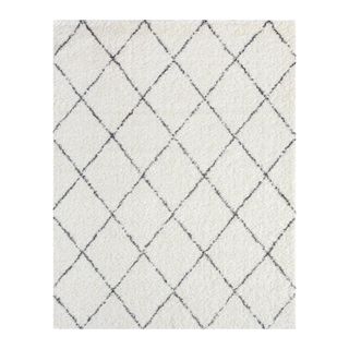 Asine Performance Creamy White Rug with black criss-cross geometric design