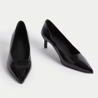 M&S Wide Fit Leather Kitten Heel Court Shoes