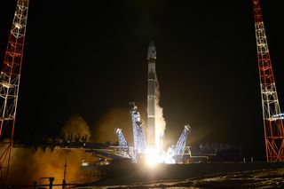 A Russian Soyuz 2.1v rocket launches a classified military satellite into orbit from the Plesetsk Cosmodrome in northern Russian on Nov. 25, 2019. The satellite can apparently track other satellites in orbit and is shadowing a U.S. spy satellite, officials say.